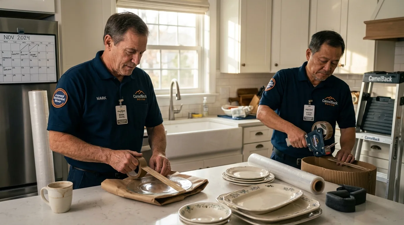 Professional crew packing kitchen dishware in Mount Horeb, WI